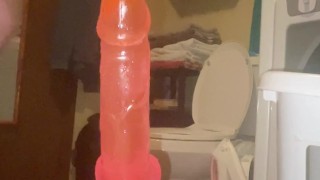 Riding my big pink dildo toy