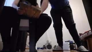 While my teacher and I are preparing to take the exam, my girlfriend gives me cunnilingus, risky sex