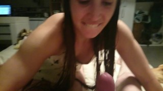 4k Amateur brunette blowjob, dick as mic