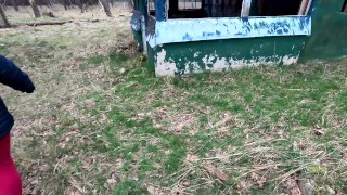 Naked pussy spanking on veranda