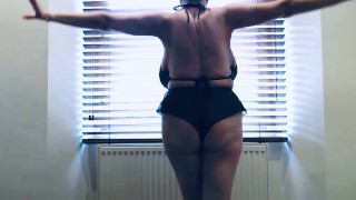 Crotchless sheer green lingerie big dildo toy play