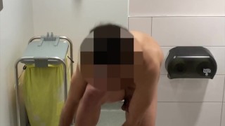 Quick self piss in public restroom