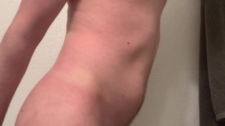 Twink shows off, plays with his hard cock and fucks his ass with a dildo until he cums