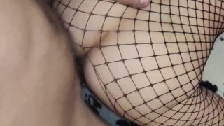 Milf wife in fishnet body gets anal stretched