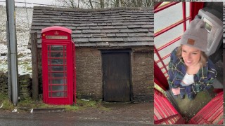 Cumming hard in public red telephone box with Lush remote controlled vibrator in English countryside