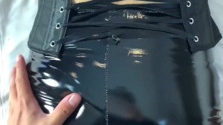 Cum on my ass - a day with a shiny leggings model