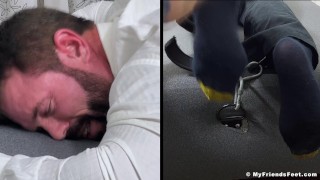 Tattooed hunk Joey cannot escape getting his size 12 feet tickled