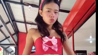 Freak pervo shows his huge dick from the cabinet and gives instructions