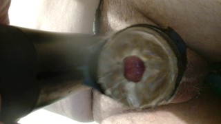 The Handy sex machine session playing cock hero - Open ended fleshlight sleeve cumshot