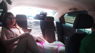 cute blonde sucks my tits in the uber and licks my delicious pussy