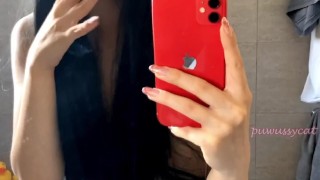 Cute Brunette Smoking Naked in the mirror (full vid on my 0nlyfans/ManyVids)