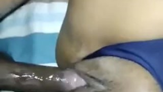 Panties to side creamy fat pussy