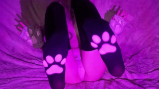Sweet Alt Girl with cat paws masturbates her tight cute pussy