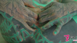 Tattooed hippie ANAL lover stretching her ASS and pushes out her prolapse and gets fucked