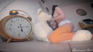 Sexy Porn Video_Skinny Brunette with Pigtails & Plushies