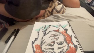Big tits nipslip while drawing