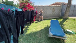 neighbor obl1g4 and fucks me smelling my panties, and cums on my tits