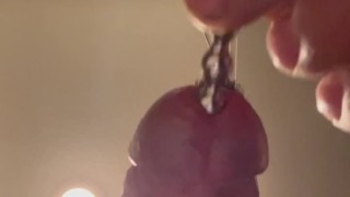 Sounding my big white cock with beaded rod