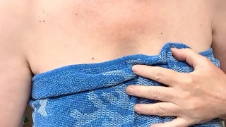 Quick naked tease outside!