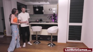 A hot big tits babe and her friend are playing strip darts