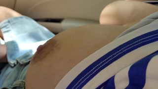 Lucky Stranger touching Big Natural Boobs and Masturbate Hot Babe in the Car
