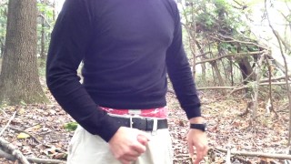 Public wanking in the woods. Sagging in my AE Boxers. I jerk-off and cum in the woods.