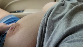 Touching Big Natural Boobs and Hard Nipples of Stranger Girl in the Car