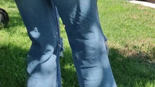 Smearing mud and cake into my ripped jeans front and back