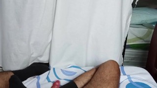 I wear only socks and a cap and jerk off until releasing a huge load of semen [Side A, Your sight]