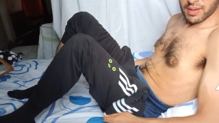 After running, I take my sweaty Sportswear off, sniff my smelly sneakers and behold my hairy dick