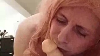 Horny sissy Alicia fucks her dildo