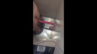 White kiwi nz bear uncut with Long tentacle dildo in ass in shower birds-eye-view