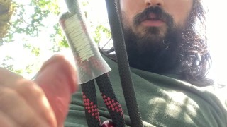 Big Cumload Masturbating During Climb
