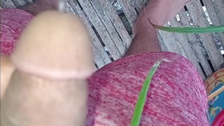Peeing over the backyard.see my cock!
