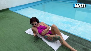 SEXY LATINA WHILE SWIMMING NAKED AND THEN GETS FUCKED IN THE ASS BY NEIGHBOR VOYEUR