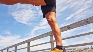 Ripped Athlete's risky public near beach masturbation - Big cock explosive cumshot