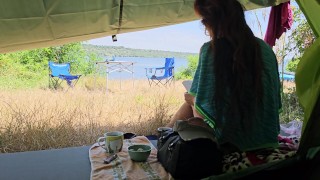 Voyeur Naked natural camp girl # Nudism n Wild Camping at cold scandinavian lake