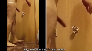 Real sexy mature neighbor with a big hard cock takes out the trash and closes the door by accident!