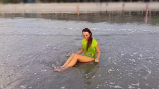 Public Butt Plug Flashing at Sun Set Crowded Beach # Public NO PANTIES