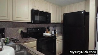 He's getting his tiny cock stroked by the sexiest babe ever