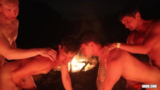 HOT Gay Orgy by an Open Fire!