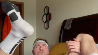 Gooning College Jock Busts Explosive Cumshot While Home Alone 