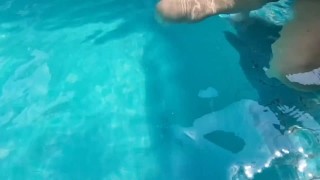 Horny blondy masturbation her shaved pussy outdoors