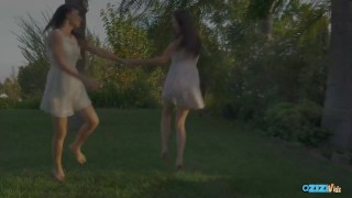 These two lesbians are actually making passionate love in the Outdoor in this angelic scene