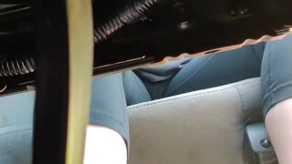 Smashing snack cakes on my pedals with flip flops and barefooted front and back pov