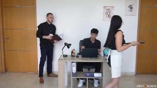 MY LOVER DISCOVERS ME WITH ANOTHER MAN IN THE OFFICE AND I END UP SWALLOWING HIS MILK SO THAT HE