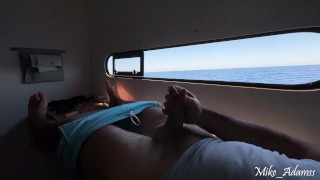 Sea adventure! A gentle pervert jerks off in the cabin while his wife fucks the yacht captain