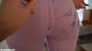 Stepsister's Leggins Was Ripped & Oiled , Bubble Butt And Rough Fuck That Juicy Ass With Creampie