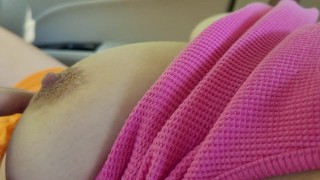 Horny Stepsister in the Car allows Me to Play with Her Big Boobs and Hard Nipples