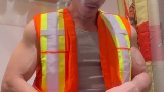 Construction Worker Rides Dildo And Cums